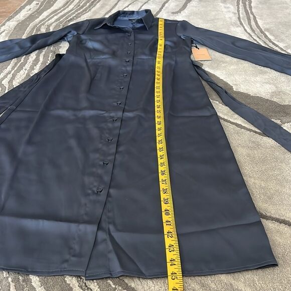 Halogen Long Sleeve Satin Belted Midi Shirtdress - Picture 7 of 13